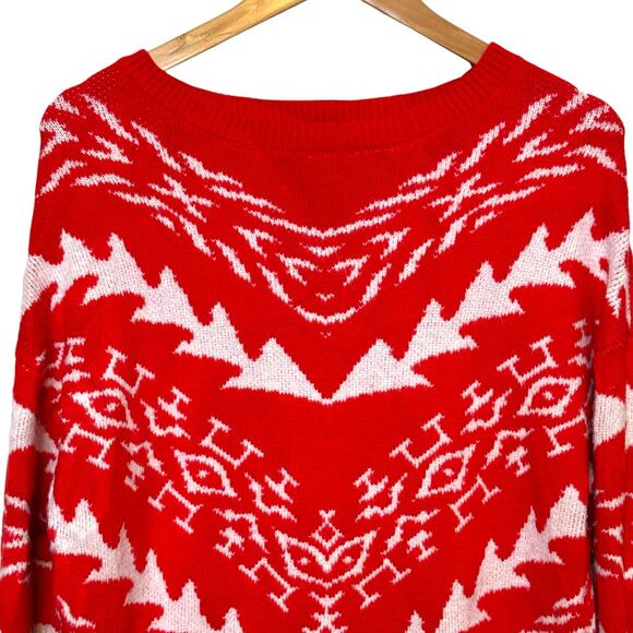 Express Size XS Cotton Blend Red and White Abstract Cozy Ski Sweater - Picture 2 of 7